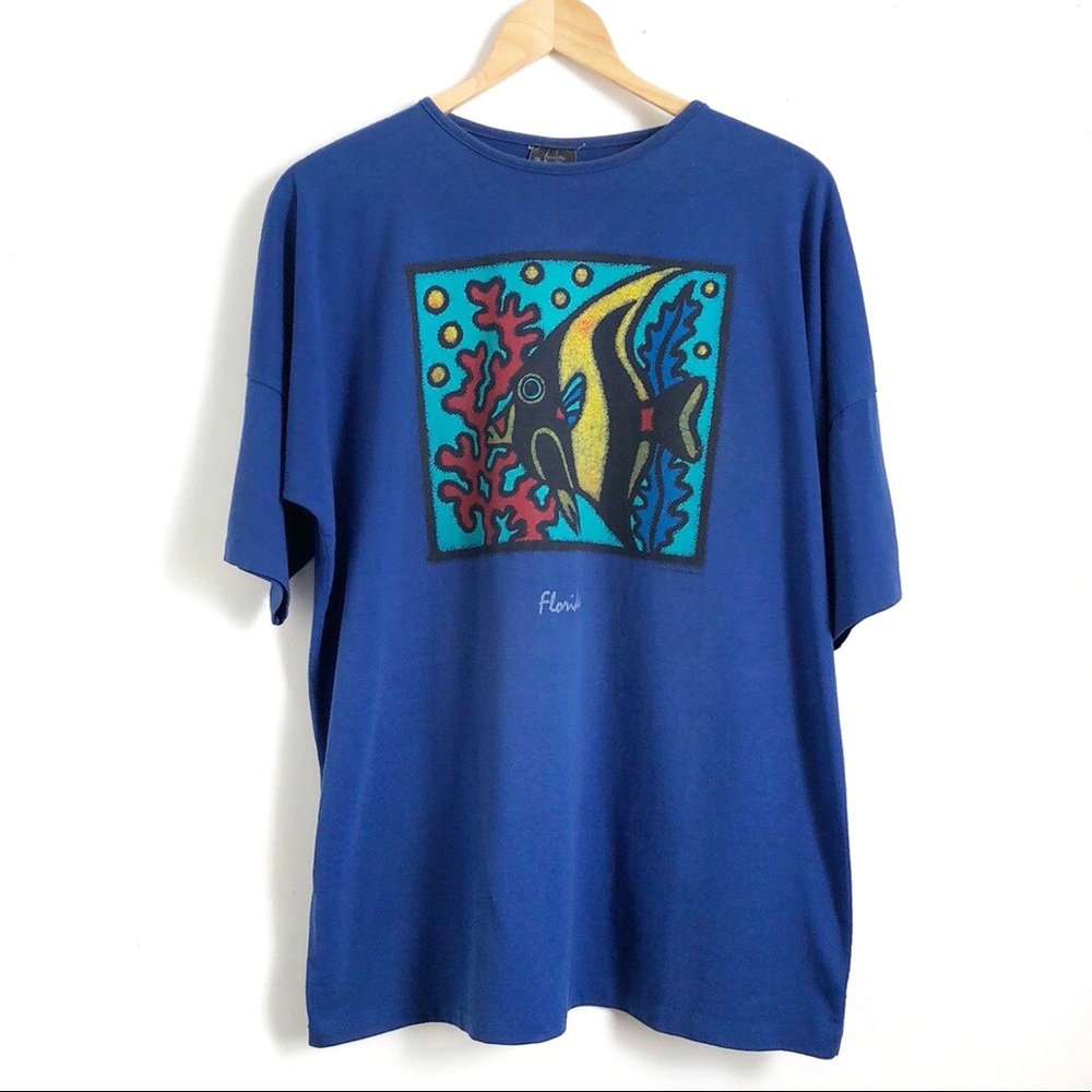 Vintage 80s Florida Tropical Fish Tee Shirt F16